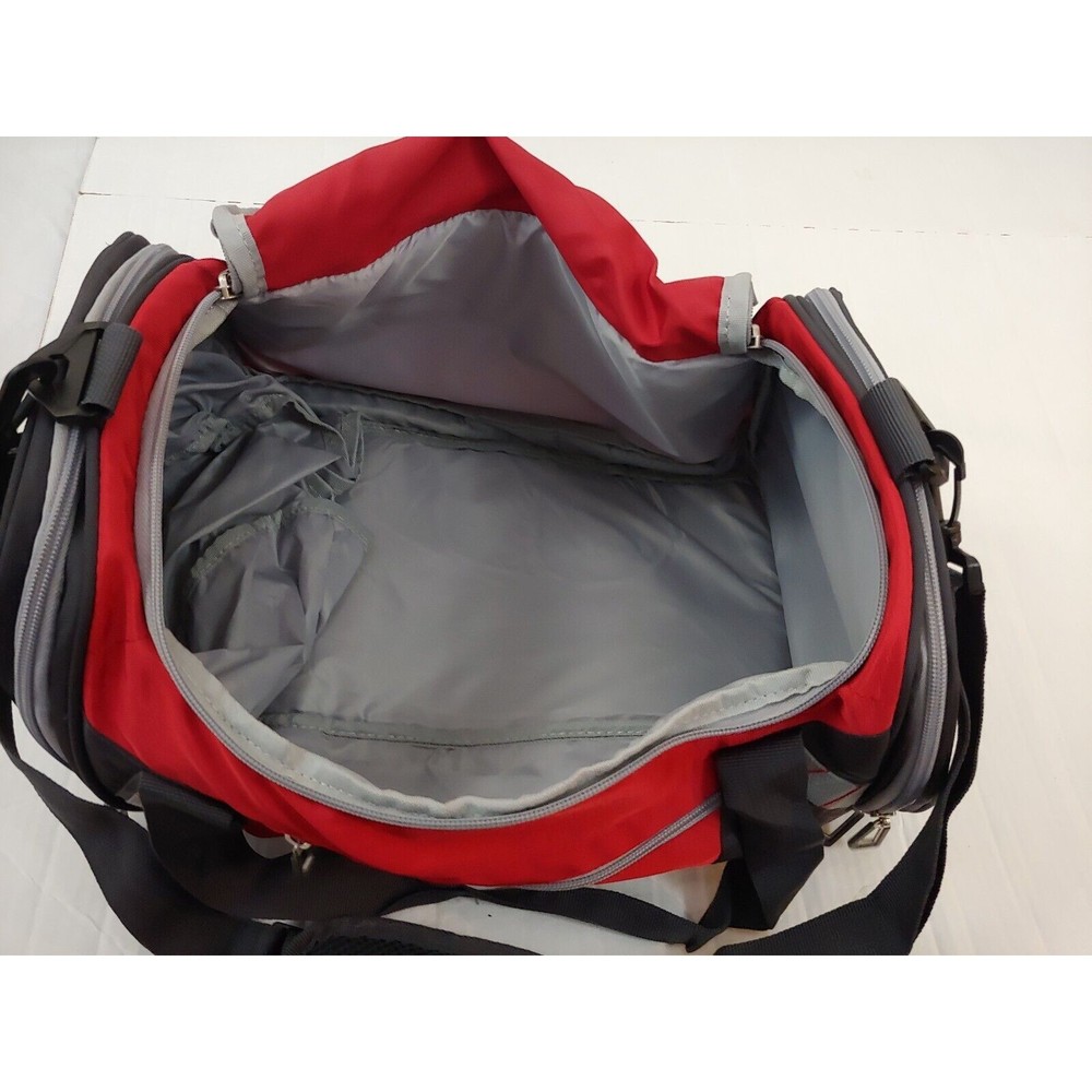 Magellan Outdoors Duffel Gym Bag Red Gray Black Crossbody Strap Travel - Picture 6 of 6